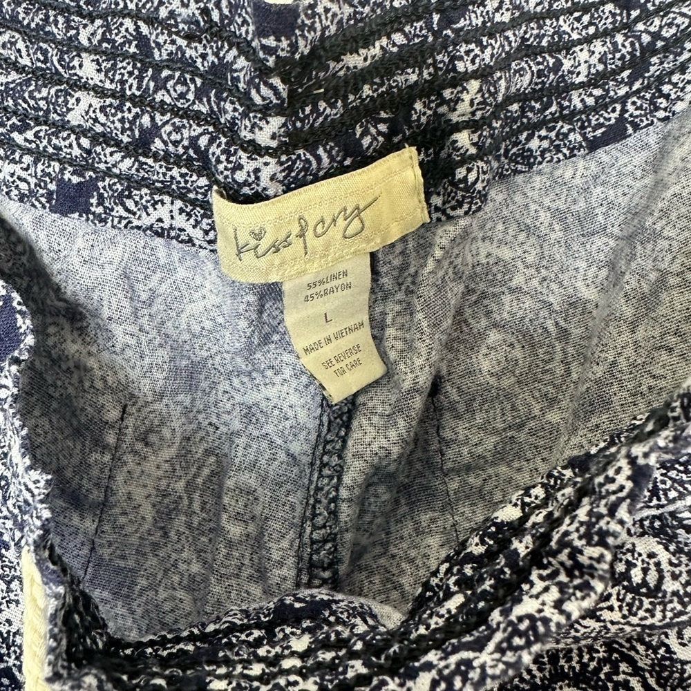 Kiss & Cry Women's Large Linen Blend Beach‎ Shorts Navy And White Boho Geometric - Picture 4 of 9